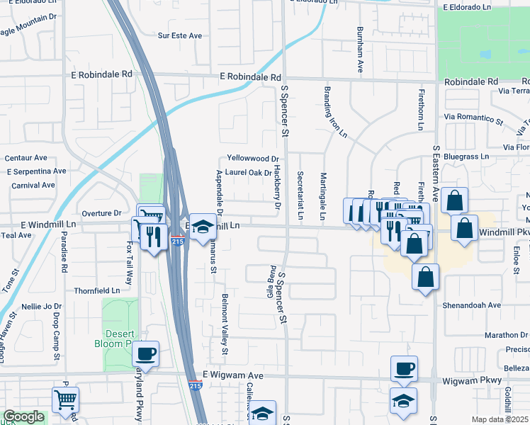 map of restaurants, bars, coffee shops, grocery stores, and more near 1728 Leatherleaf Drive in Las Vegas