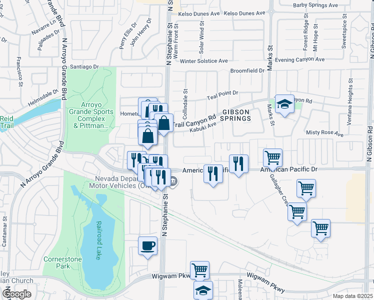 map of restaurants, bars, coffee shops, grocery stores, and more near 1158 Light Sky Avenue in Henderson