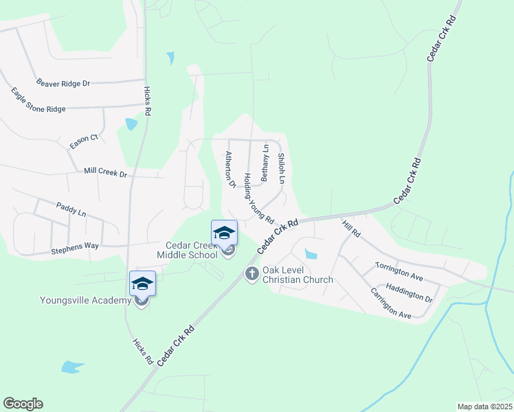 map of restaurants, bars, coffee shops, grocery stores, and more near 60 Holding-Young Road in Youngsville