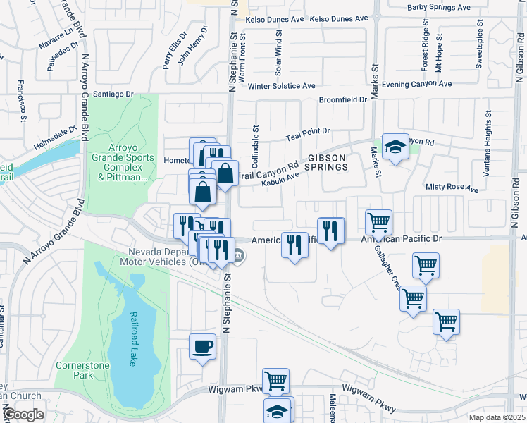 map of restaurants, bars, coffee shops, grocery stores, and more near 1142 Light Sky Avenue in Henderson