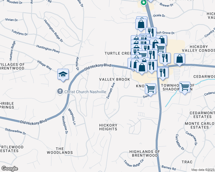 map of restaurants, bars, coffee shops, grocery stores, and more near 300 Zermatt Avenue in Nashville