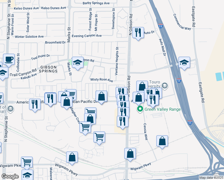 map of restaurants, bars, coffee shops, grocery stores, and more near 1000 American Pacific Drive in Henderson