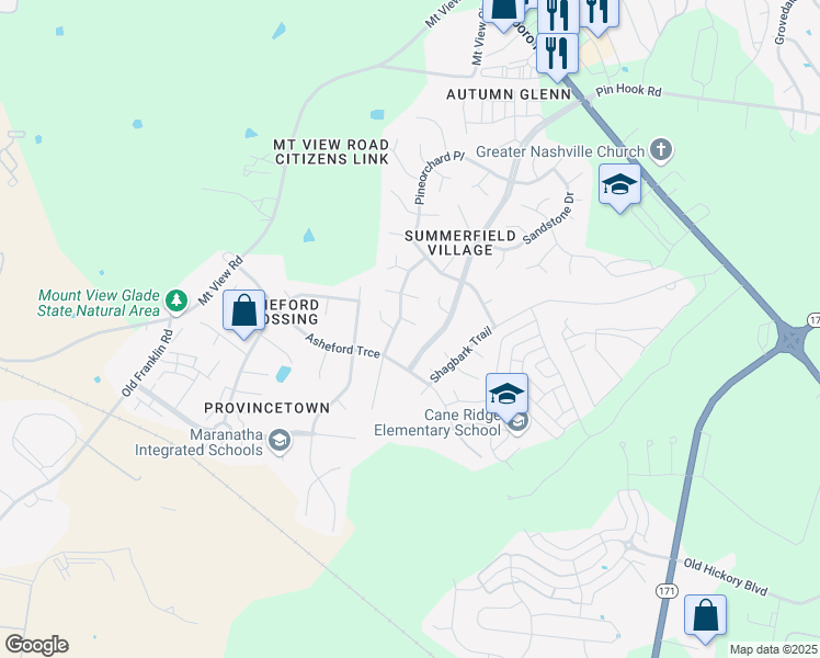 map of restaurants, bars, coffee shops, grocery stores, and more near 3404 Bent Wood Cove in Nashville
