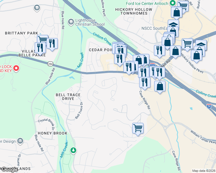 map of restaurants, bars, coffee shops, grocery stores, and more near 1415 Arbor Ridge Drive in Nashville