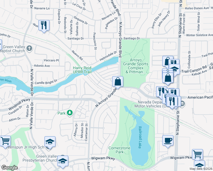 map of restaurants, bars, coffee shops, grocery stores, and more near 1613 Cave Spring Drive in Henderson