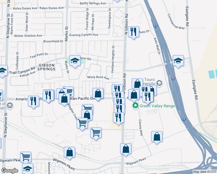map of restaurants, bars, coffee shops, grocery stores, and more near 1000 American Pacific Drive in Henderson