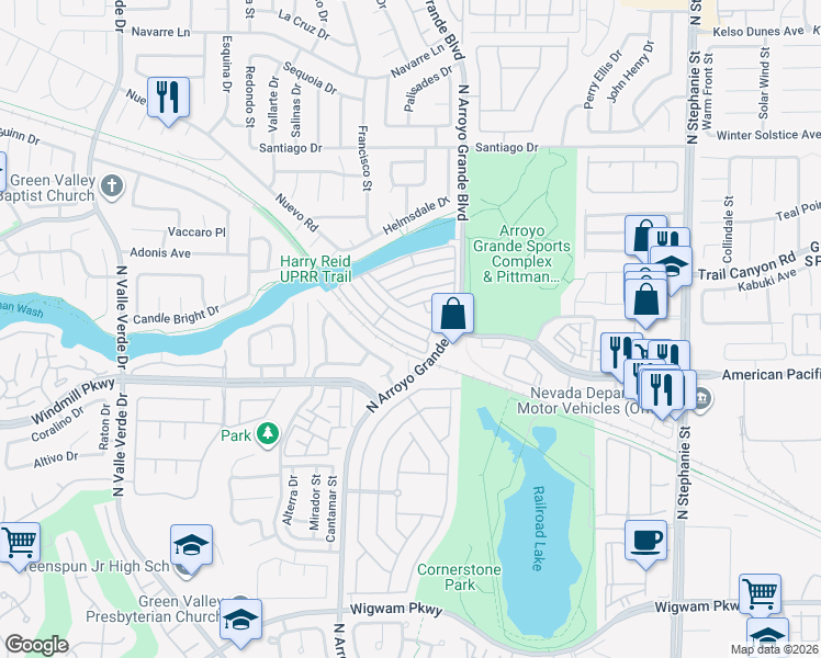map of restaurants, bars, coffee shops, grocery stores, and more near 1613 Cave Spring Drive in Henderson