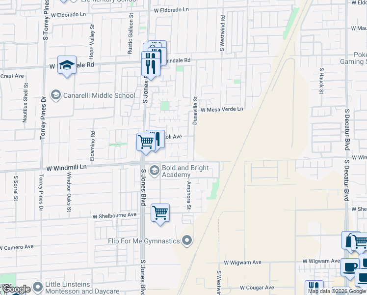 map of restaurants, bars, coffee shops, grocery stores, and more near 5892 Secret Island Drive in Las Vegas