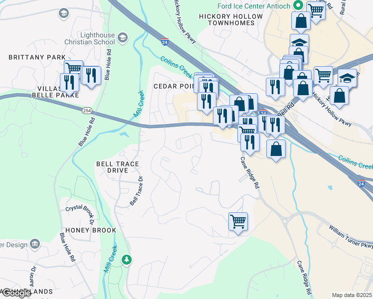 map of restaurants, bars, coffee shops, grocery stores, and more near 1415 Arbor Ridge Drive in Nashville