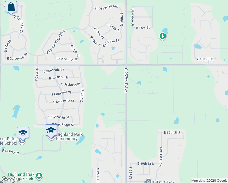 map of restaurants, bars, coffee shops, grocery stores, and more near 8320 South 257th East Avenue in Broken Arrow