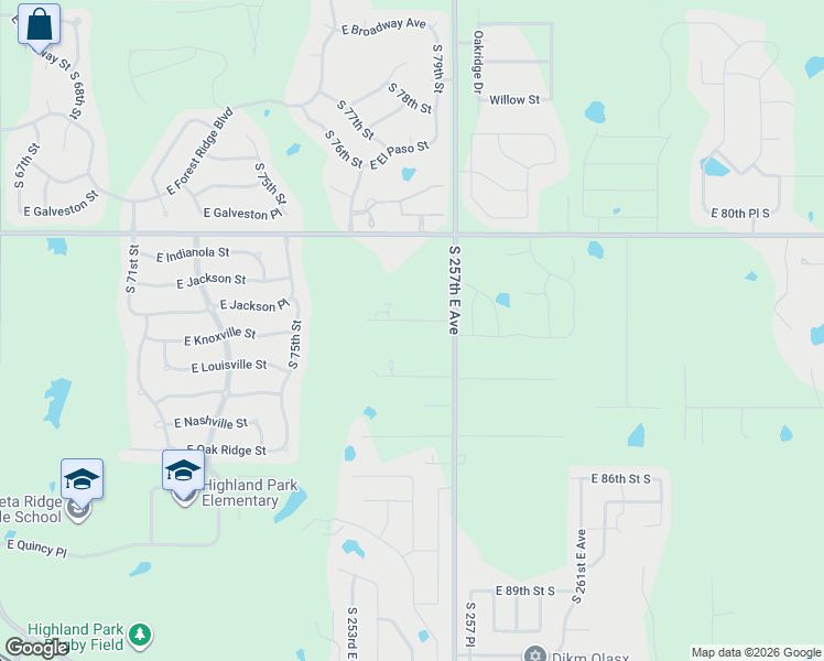 map of restaurants, bars, coffee shops, grocery stores, and more near 8320 South 257th East Avenue in Broken Arrow