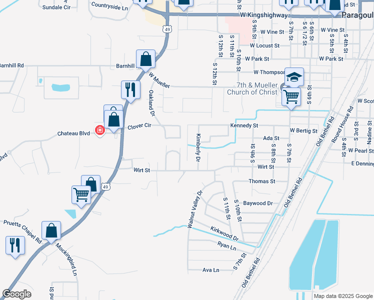map of restaurants, bars, coffee shops, grocery stores, and more near 1307 South 14th Street in Paragould