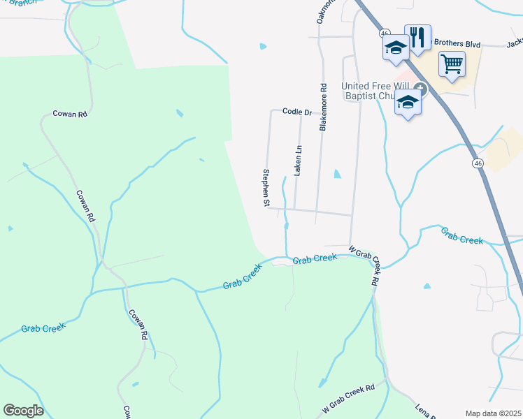 map of restaurants, bars, coffee shops, grocery stores, and more near 213 Stephen Street in Dickson
