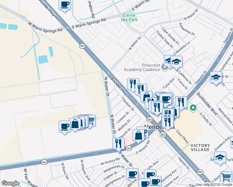 map of restaurants, bars, coffee shops, grocery stores, and more near 28 Hansen Street in Henderson