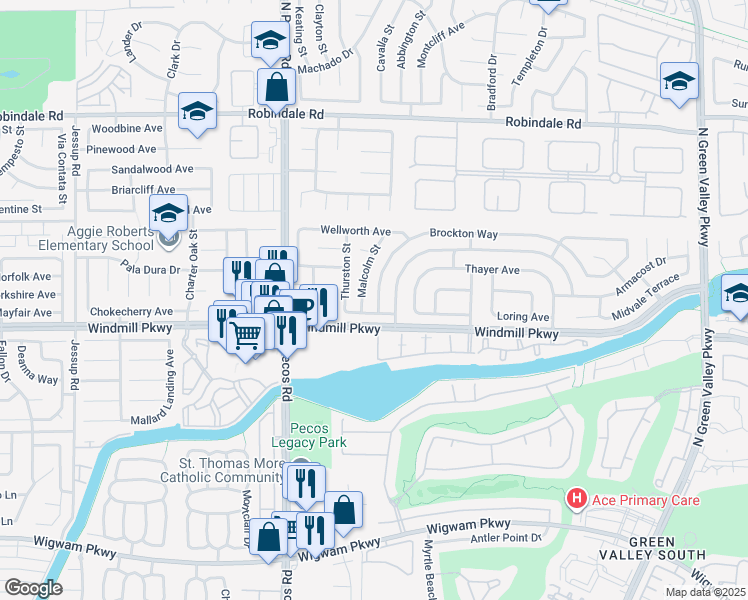 map of restaurants, bars, coffee shops, grocery stores, and more near 2418 Brockton Way in Henderson