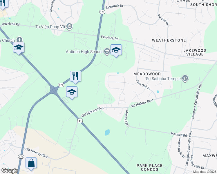 map of restaurants, bars, coffee shops, grocery stores, and more near 2212 Carefree Lane in Nashville