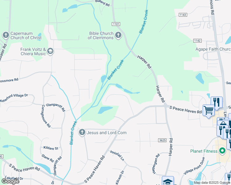 map of restaurants, bars, coffee shops, grocery stores, and more near 2145 Cherrywood Drive in Clemmons
