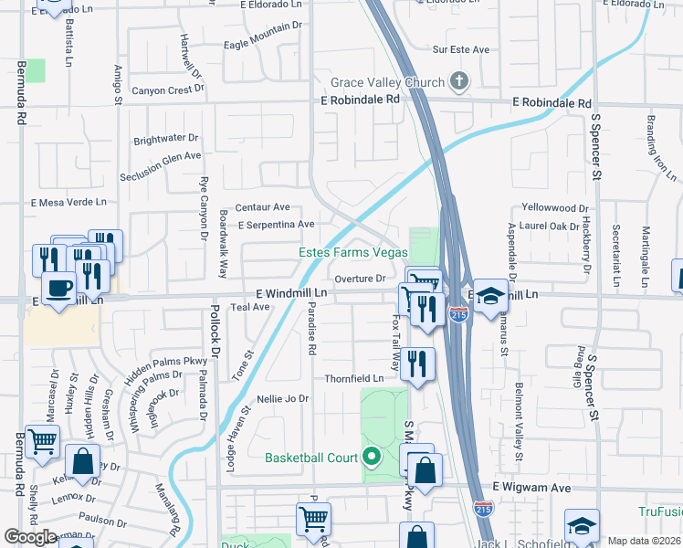 map of restaurants, bars, coffee shops, grocery stores, and more near 1048 Overture Drive in Las Vegas