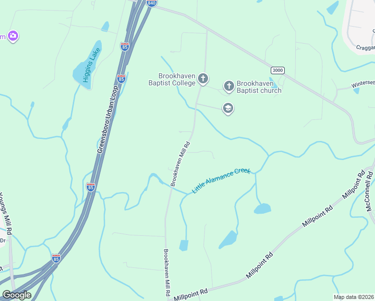 map of restaurants, bars, coffee shops, grocery stores, and more near 1703 Brookhaven Mill Road in Greensboro
