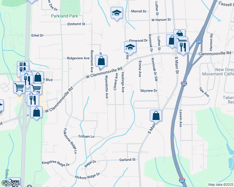 map of restaurants, bars, coffee shops, grocery stores, and more near 3725 Clinard Avenue in Winston-Salem