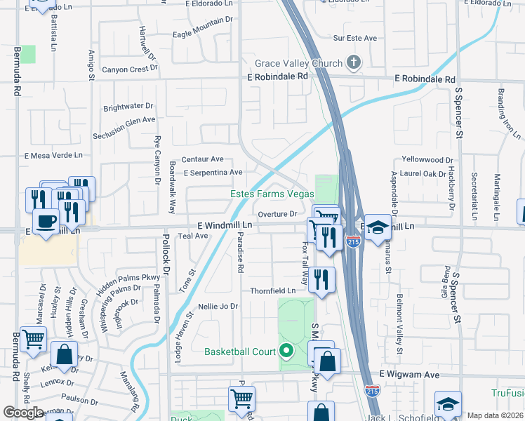 map of restaurants, bars, coffee shops, grocery stores, and more near 1048 Overture Drive in Las Vegas