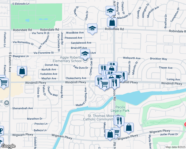 map of restaurants, bars, coffee shops, grocery stores, and more near 2705 Fan Palm Court in Henderson