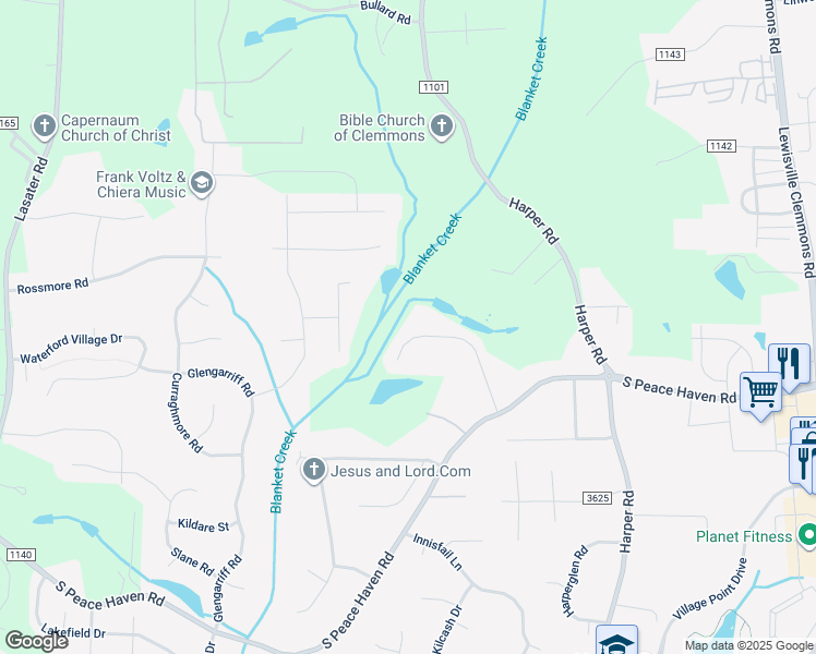 map of restaurants, bars, coffee shops, grocery stores, and more near 2127 Cherrywood Drive in Clemmons