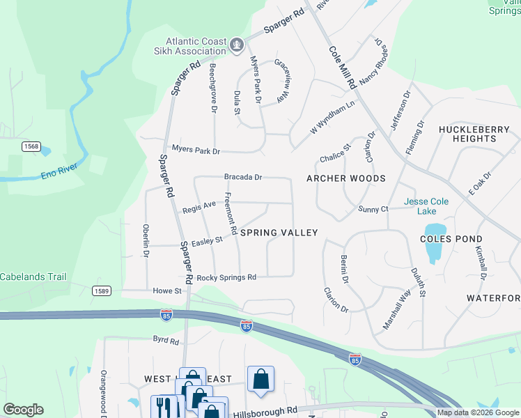 map of restaurants, bars, coffee shops, grocery stores, and more near 4406 Easley Street in Durham