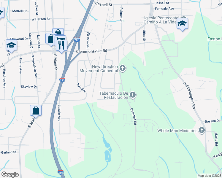 map of restaurants, bars, coffee shops, grocery stores, and more near 3811 Southdale Avenue in Winston-Salem