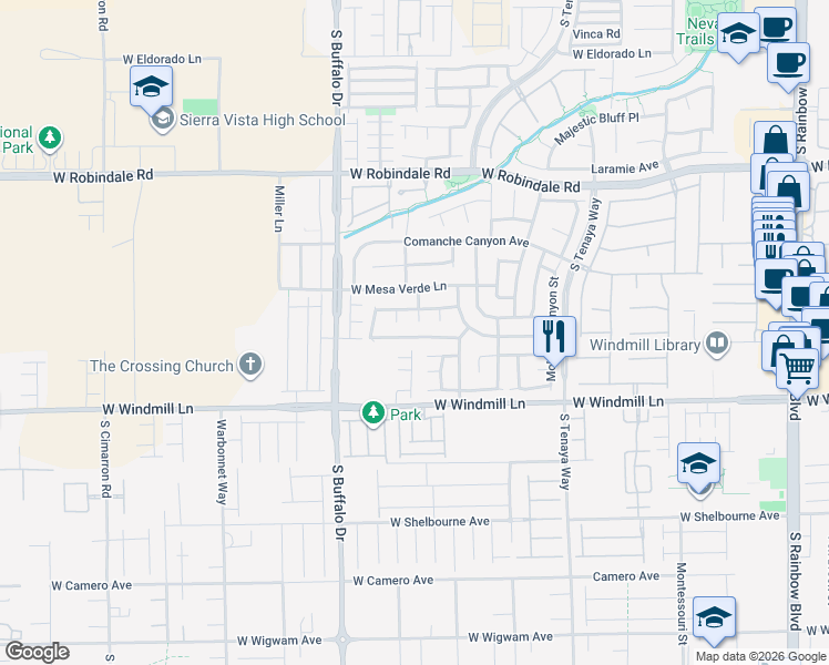 map of restaurants, bars, coffee shops, grocery stores, and more near 7966 Skyline View Court in Las Vegas
