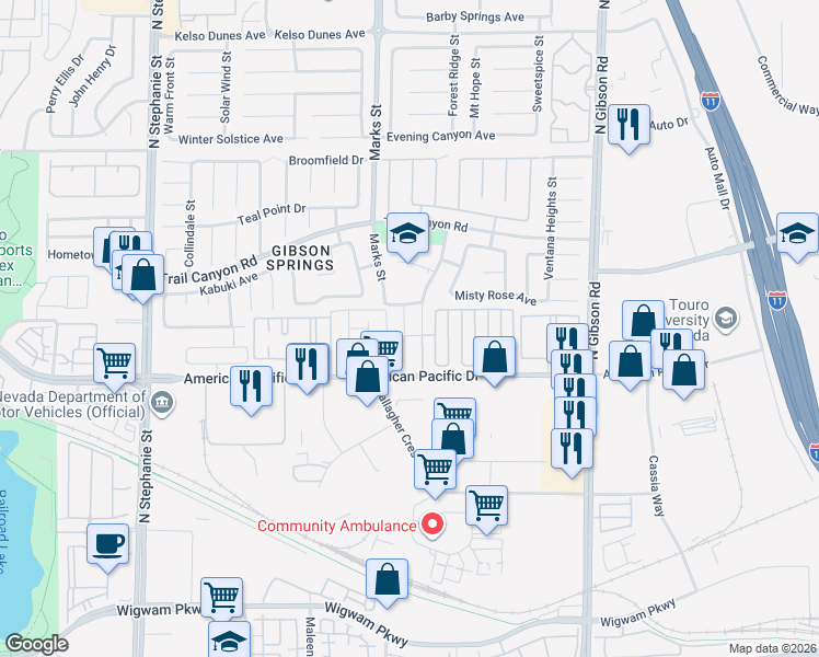 map of restaurants, bars, coffee shops, grocery stores, and more near 216 Teller Street in Henderson