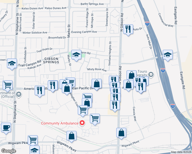 map of restaurants, bars, coffee shops, grocery stores, and more near 214 Luninborg Street in Henderson