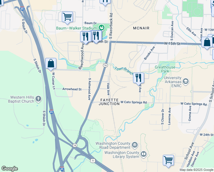 map of restaurants, bars, coffee shops, grocery stores, and more near 1437 Sligo Street in Fayetteville