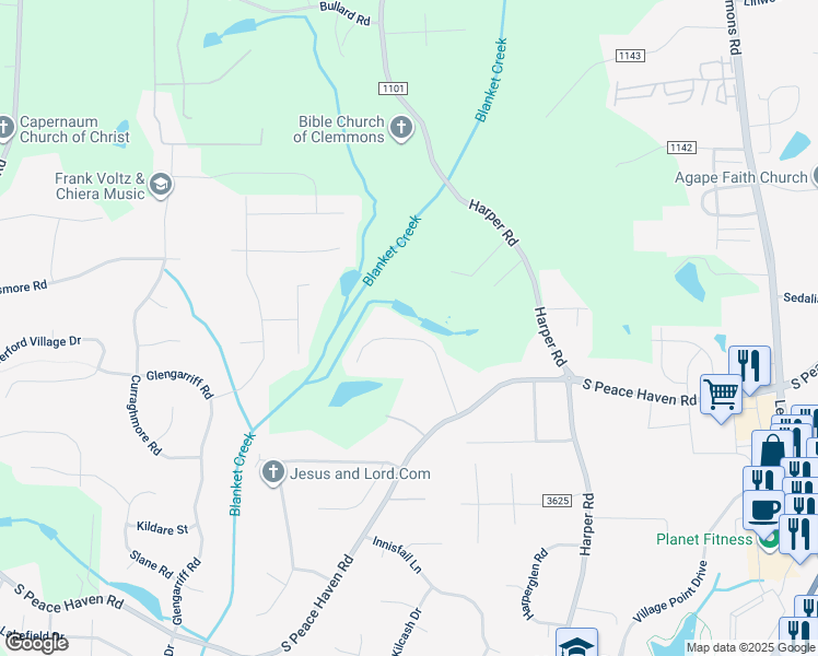 map of restaurants, bars, coffee shops, grocery stores, and more near 2157 Cherrywood Drive in Clemmons