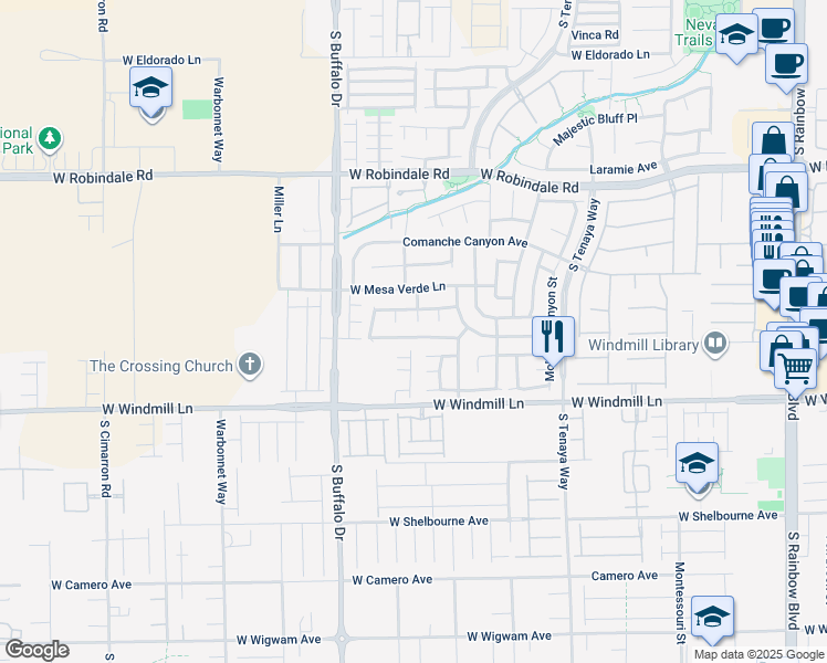 map of restaurants, bars, coffee shops, grocery stores, and more near 7644 Pioneer Ranch Avenue in Las Vegas