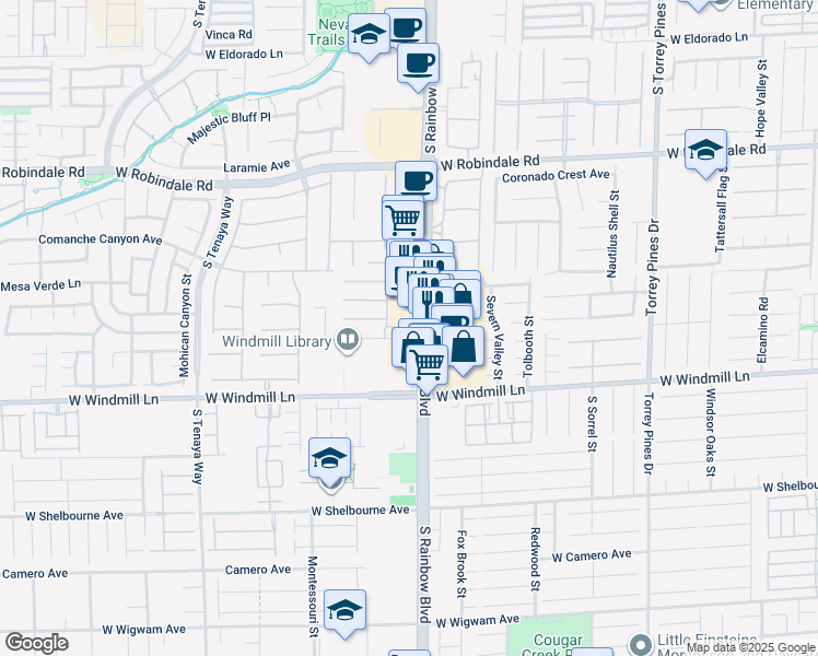 map of restaurants, bars, coffee shops, grocery stores, and more near 7995 South Rainbow Boulevard in Las Vegas