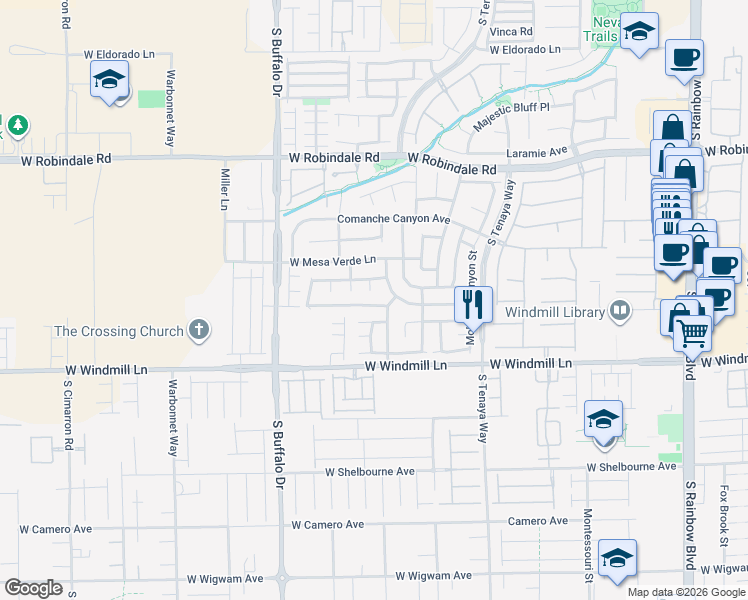 map of restaurants, bars, coffee shops, grocery stores, and more near 7584 Pioneer Ranch Avenue in Las Vegas
