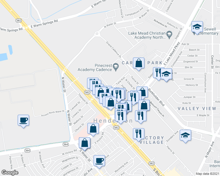 map of restaurants, bars, coffee shops, grocery stores, and more near 324 Taylor Street in Henderson