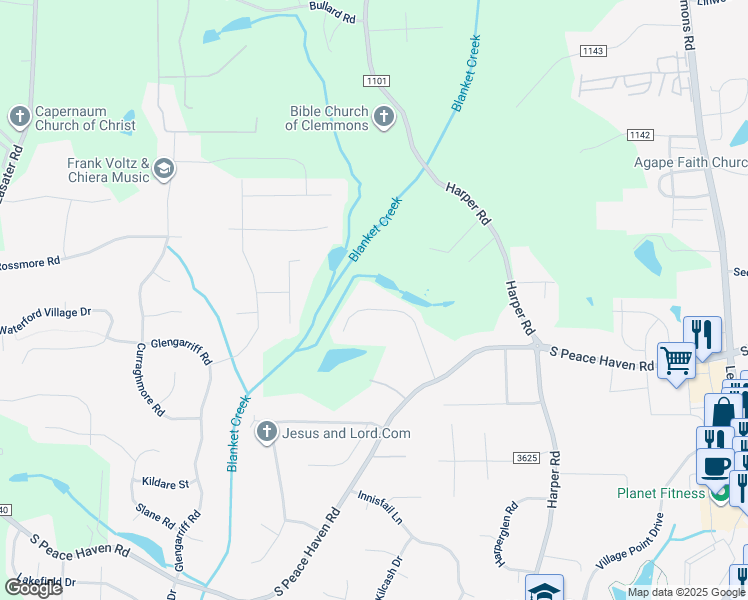 map of restaurants, bars, coffee shops, grocery stores, and more near 2145 Cherrywood Drive in Clemmons