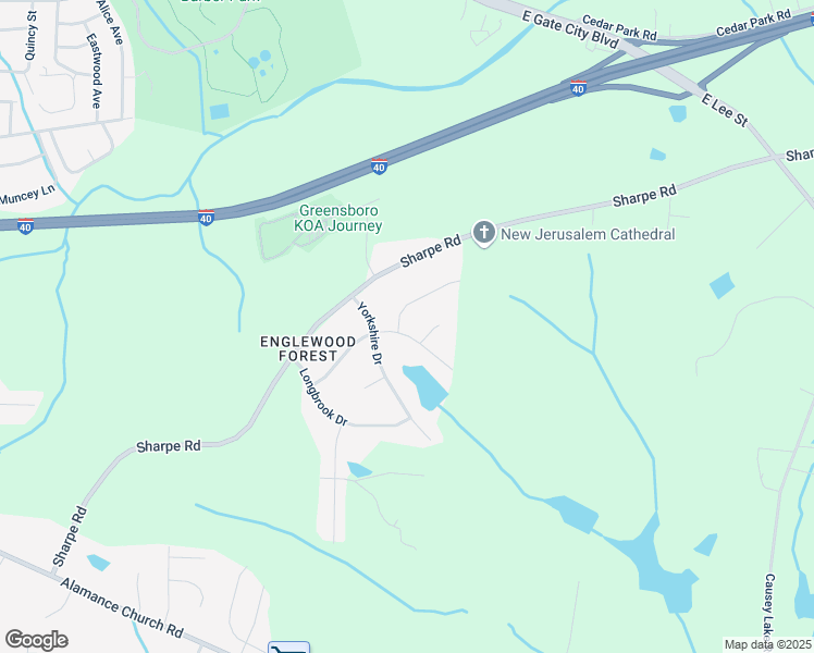 map of restaurants, bars, coffee shops, grocery stores, and more near 2401 Beaverbrook Drive in Greensboro