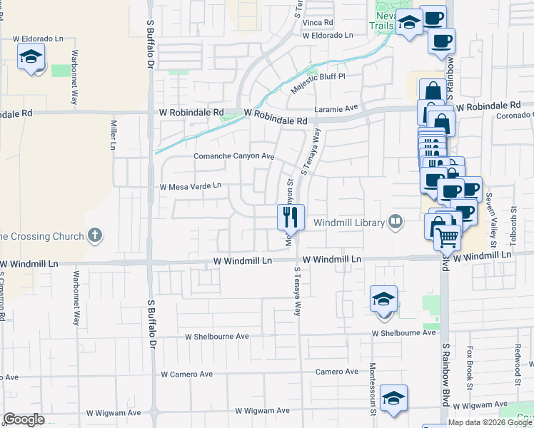 map of restaurants, bars, coffee shops, grocery stores, and more near 7446 Wagonwheel Ranch Way in Las Vegas