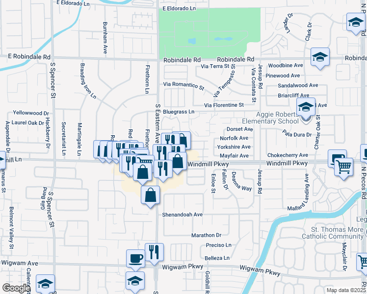 map of restaurants, bars, coffee shops, grocery stores, and more near 2550 Begonia Valley Avenue in Henderson