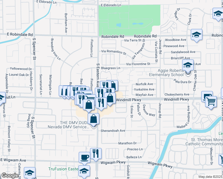 map of restaurants, bars, coffee shops, grocery stores, and more near 2526 Begonia Valley Avenue in Henderson