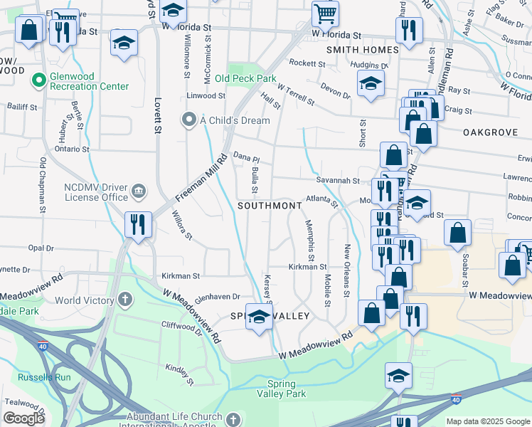 map of restaurants, bars, coffee shops, grocery stores, and more near in Greensboro