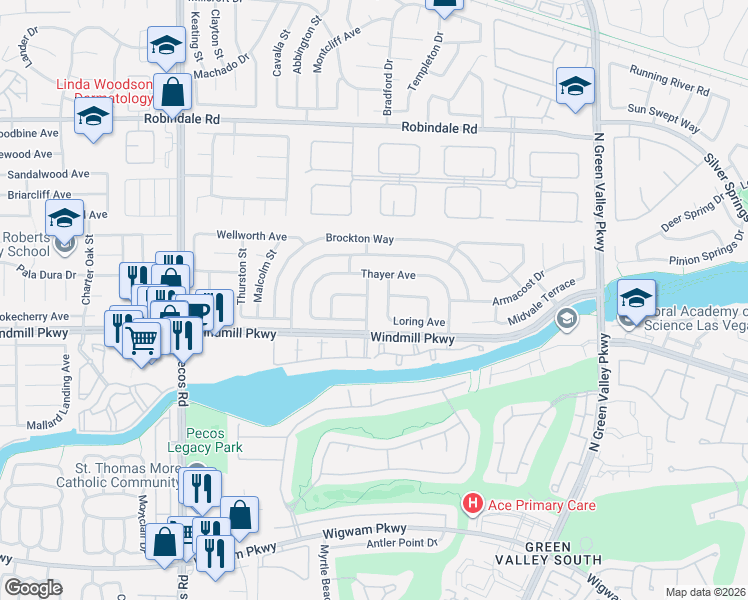 map of restaurants, bars, coffee shops, grocery stores, and more near 210 Bundy Street in Henderson