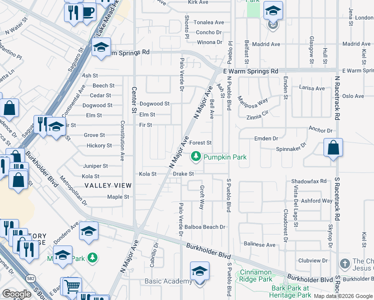 map of restaurants, bars, coffee shops, grocery stores, and more near 403 Pumpkin Way in Henderson