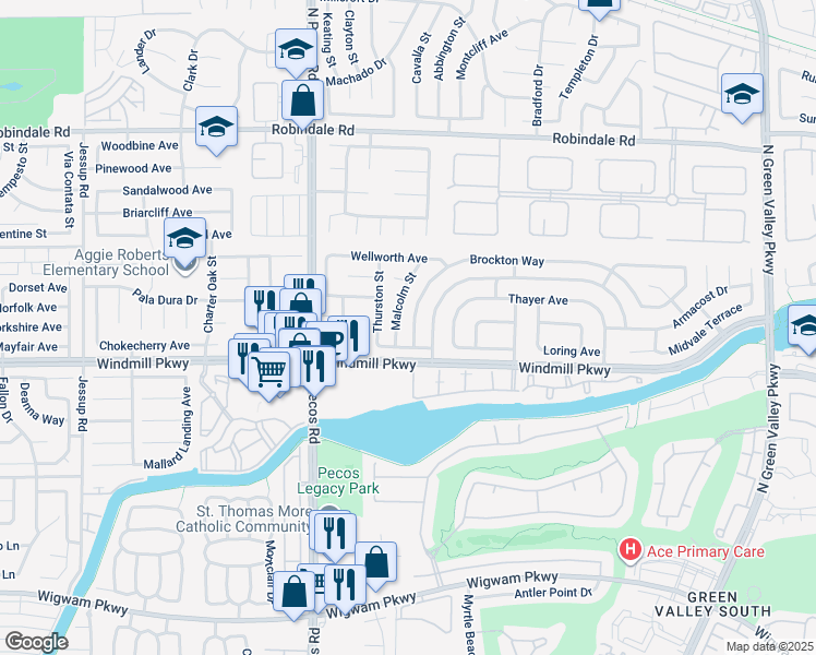 map of restaurants, bars, coffee shops, grocery stores, and more near 2414 Brockton Way in Henderson