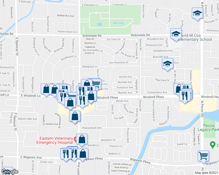 map of restaurants, bars, coffee shops, grocery stores, and more near 2658 Begonia Valley Avenue in Henderson