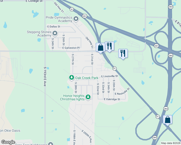 map of restaurants, bars, coffee shops, grocery stores, and more near 3012 East Knoxville Street in Broken Arrow