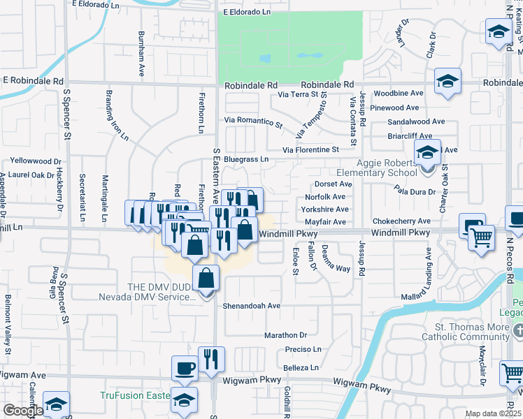 map of restaurants, bars, coffee shops, grocery stores, and more near 2586 Begonia Valley Avenue in Henderson